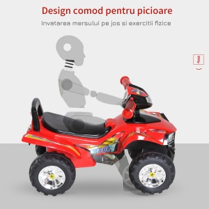 Quad Jucarie pentru Copii cu 4 Roti Claxon Muzica Lumini 60 × 38 × 42cm in PP Rosu - Img 6