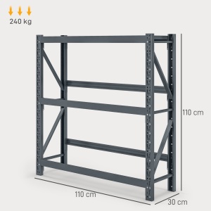 Raft Autoportant pentru Cutii cu 3 Niveluri, Raft pentru 6 Cutii cu Înălțime Reglabilă, 110x30x110 cm, Gri - Img 3