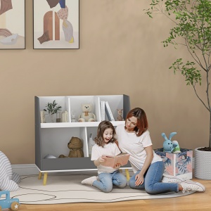 Raft de Depozitare pentru Jucării, Raft în 2 Niveluri pentru Jucării cu 5 Compartimente, 80x34x72.5 cm, Gri - Img 2