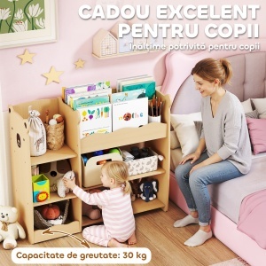 Raft pentru Jucării pentru Copii 3-8 Ani cu 7 Rafturi Deschise, Mobilier pentru Copii din MDF, 92x29x79 cm, Culoare Lemn - Img 7