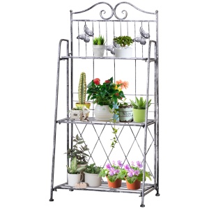 Rafturi pentru ghiveci cu 3 nivele pentru Gradina Balcon Intern, Gri Argintiu, 44 x 25 x96cm - Img 1
