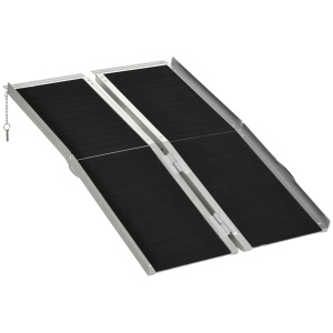 Rampă pliabilă pentru scaun cu rotile, din aluminiu, cu acoperire antiderapantă și margini, 122x73.5 cm, Negru