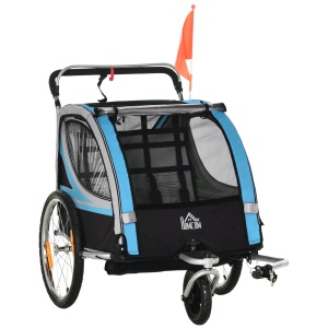 Remorcă Bicicletă pentru Copii, Design 2 în 1 cu Frână și Centură de Siguranță, 142x75x101 cm, Albastru