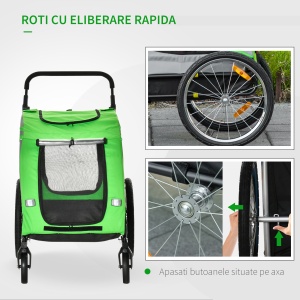 Remorca pentru bicicleta si carucior pentru caini, verde - Img 7