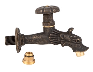 Robinet decorativ dublu serviciu din alama neagra antichizata cu rozeta si motiv Dragon, 1/2"
