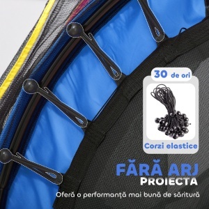 Saltea Elastică pentru Copii 3-6 Ani cu Plasă de Protecție, 6 Stâlpi și 3 Intrări, Ø140x190 cm, Multicolor - Img 6