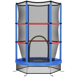 Saltea Elastică pentru Copii 3-6 Ani cu Plasă de Protecție, 6 Stâlpi și 3 Intrări, Ø140x190 cm, Albastru - Img 1