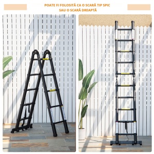 Scară Telescopică Pliabilă cu 10 Trepte, Scară Extensibilă din Aluminiu și Metal, 320x67x7 cm, Neagră - Img 4