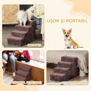 Scăriță pentru Câini Portabilă cu 4 Trepte, Scară pentru Animale Domestice, 60x35x44 cm, Maro - Img 7