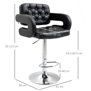 Scaun de Bar cu Spătar și Brațe, Scaun Modern de Bucătărie Rotativ cu Înălțime Reglabilă, 61x50x94-114 cm, Negru - Img 3