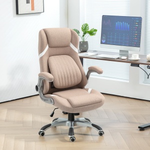 Scaun de Birou Ergonomic cu Brațe Rabatabile, Tetieră, Suport Lombar și Înălțime Reglabilă, 68x76x117 cm, Maro - Img 2