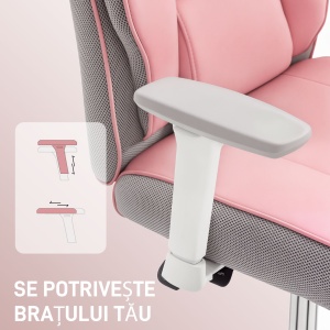 Scaun de birou ergonomic cu brațe reglabile, suport pentru picioare și tetieră, roz - Img 6