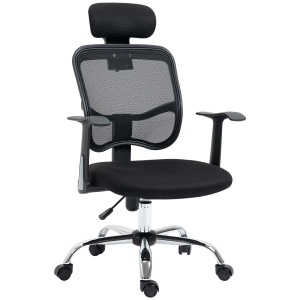 Scaun de Birou Ergonomic cu Șezut Reglabil și Tetieră, din Poliester și Oțel, 63x62x106-114 cm, Negru - Img 1
