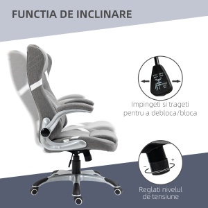Scaun de Birou Ergonomic din Țesătură Respiranta Efect In, Înălțime Reglabilă, 68x76x109-117cm, Gri - Img 5