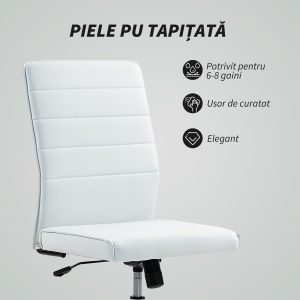 Scaun de Birou Ergonomic și Reglabil cu Spătar Curbat, din Piele PU și Oțel, 58x53x97-107 cm, Alb - Img 4