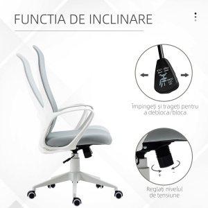 Scaun de birou ergonomic si tapitat, cu inaltime reglabila si functie de inclinare, 62x56x110-119.5 cm, gri - Img 5