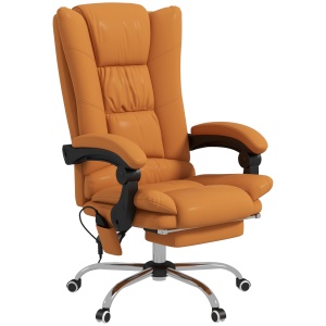 Scaun de Birou Masaj cu Vibratii Caldura Scaun de Calculator Suport pentru Picioare Cotiera Spatar Rabatabil Maro Deschis Pentru scoala computer mobila de studiu ergonomic pentru birou munca modern contemporan dormitor ergonomic cu masaj - Img 1