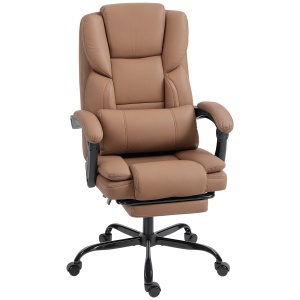 Scaun de Birou Reclinabil din Piele Ecologică cu Suport pentru Picioare și Roți, 65x67x111-119 cm, Maro - Img 1