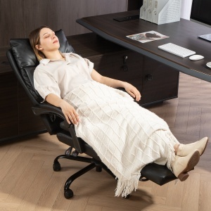 Scaun de Birou Reglabil pe Înălțime și Reclinabil până la 135°, din Piele PU Neagră, 65x76x113-121 cm - Img 9