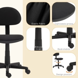 Scaun de Birou Rotativ cu Înălțime Reglabilă din Material Elastic, Negru - Img 5