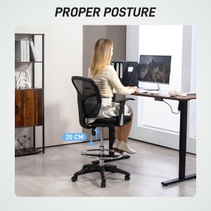 Scaun de Birou Rotativ cu Inel pentru Sprijinirea Picioarelor și Spătar Curbat, 55x58x94 cm, Negru - Img 5
