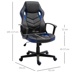 Scaun de Gaming Fotoliu de Birou Rotativ cu Roti din Piele ecologica Negru si Albastru - Img 3