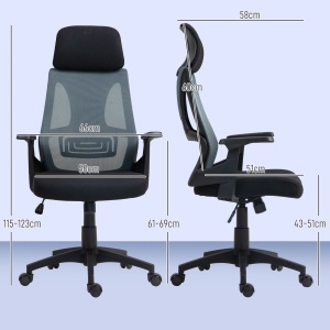 Scaun Ergonomic de Birou Înclinabil cu Suport Lombar, Tetieră și Înălțime Reglabilă, 66x58x115-123 cm, Negru - Img 3