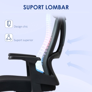 Scaun Ergonomic de Birou Înclinabil cu Suport Lombar, Tetieră și Înălțime Reglabilă, 66x58x115-123 cm, Negru - Img 6