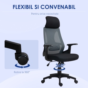 Scaun Ergonomic de Birou Înclinabil cu Suport Lombar, Tetieră și Înălțime Reglabilă, 66x58x115-123 cm, Negru - Img 8