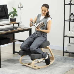 Scaun Ergonomic pentru Genunchi din Mesteacăn și Pernă Gri - Img 2