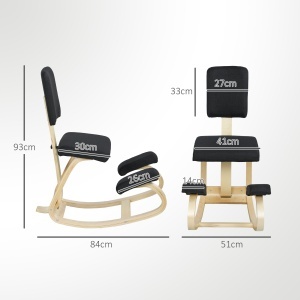 Scaun Ergonomic pentru Genunchi din Țesătură cu Aspect de In și Lemn de Mesteacăn, Negru - Img 3