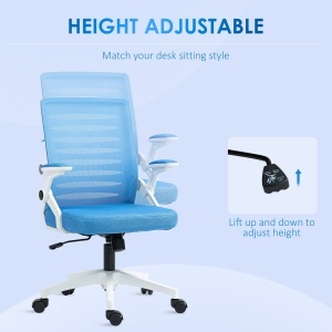 Scaun Ergonomic Reglabil pe Înălțime cu Cotiere de Ridicare, Scaun de Birou Pivotant din Poliester, 54x54x89-99 cm, Albastru - Img 4
