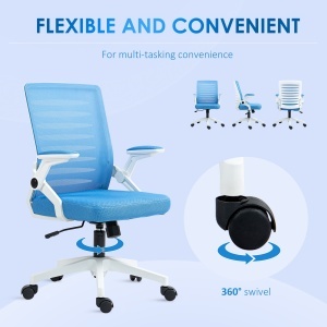 Scaun Ergonomic Reglabil pe Înălțime cu Cotiere de Ridicare, Scaun de Birou Pivotant din Poliester, 54x54x89-99 cm, Albastru - Img 7