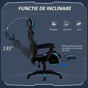 Scaun Gaming Ergonomic 65×65×119‑129 cm Negru/Albastru - Img 5