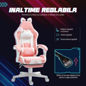 Scaun Gaming Ergonomic Roz cu Urechi Pisica - Img 5