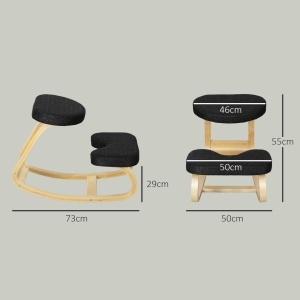 Scaun genunchi ergonomic, din Țesătură cu Aspect de In și Lemn, 50x73x55 cm, Negru - Img 3
