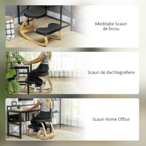 Scaun genunchi ergonomic, din Țesătură cu Aspect de In și Lemn, 50x73x55 cm, Negru - Img 7