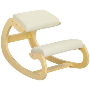 Scaun pentru Genunchi cu Mișcare de Legănare, Scaun Ergonomic Postural din Material Textil, 55x85x55 cm, Alb Crem - Img 1