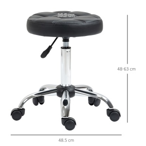 Scaun Rotativ cu Roti, Rotund, Scaun pentru Coafor și Estetician cu Înălțime Ajustabilă, Tapițat în Piele Ecologică, Ø35.5x51-67 cm, Negru - Img 3
