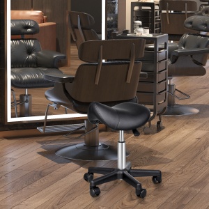 Scaun Rotativ cu Roți, Scaun pentru Coafor și Estetician cu Înălțime Ajustabilă, Tapițat cu Piele Ecologică, 35x38x43-55 cm, Negru - Img 7