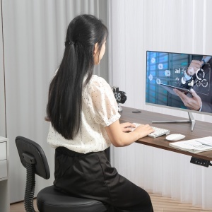 Scaun Rotativ la 360° și Reglabil pe Înălțime cu Suport pentru Picioare, 52x52x78-92 cm, Negru - Img 8