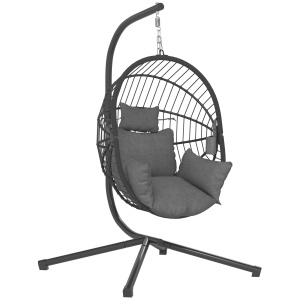 Scaun Suspendat Ou, Inclusiv Pernă, Fotoliu, 120 cm x 106 cm x 188 cm, Gri - Img 1