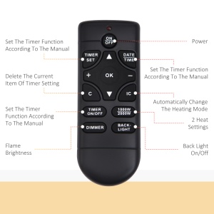 Șemineu Electric Încălzire 900-1800W Flacără 7 Culori și Telecomandă Negru - Img 8