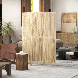 Separator de Cameră cu 3 Panouri, Ecran de Confidențialitate Pliabil Portabil pentru Interior din Lemn Masiv, Despărțitor de Perete, 120x170x1.6 cm, Natural - Img 2