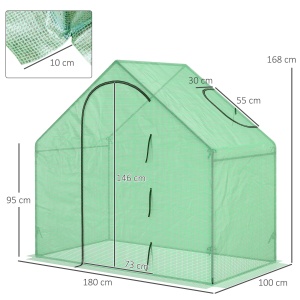 Sera Cabina Portabila 6' x 3' x 6', Folie PE, Sera de Gradina cu Cadru de Otel, Usa cu Fermoar, Aerisire Superioara, pentru Flori, Legume, Puieti, Plante Tropicale, Verde - Img 3