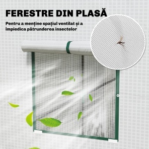 Sera de Grădină cu Acoperiș Înclinat, 2 Ferestre și Ușă Rulabilă, Sera pentru Grădină cu Structură din Oțel, Acoperiș din PE Anti-UV, pentru Grădină, Legume, Flori, Plante, 196x77x197 cm, Alb - Img 6