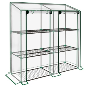 Seră de Grădină cu Copertină, cu Acoperiș Înclinat, 2 Uși Rulante și 6 Rafturi, 143x46x151cm, Transparentă - Img 1
