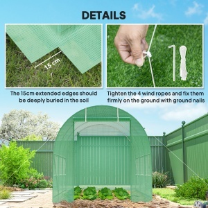 Seră de Grădină cu Ferestre, Ușă și Acoperiș Rotunjit, 3.5x2x2m, Verde - Img 5