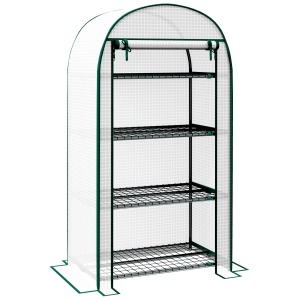 Sera de Gradina cu Rafturi din Metal si Copertina din PE, Sera pentre Legume cu Usa Rulou 80x49x160cm, Verde - Img 1