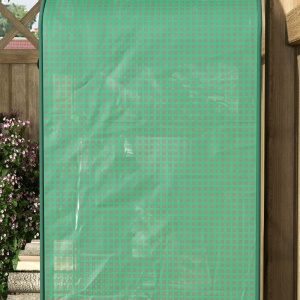 Seră de Grădină în 4 Niveluri cu Ușă Rulantă, Seră Mica din Metal & PE, 69x49x158 cm, Verde Închis - Img 9